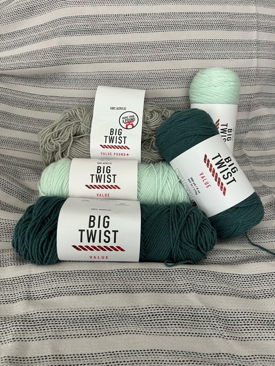 Joann Fabrics Other - Big Twist Value Acrylic Yarn Bundle in Dark Teal, Mint & Light Gray